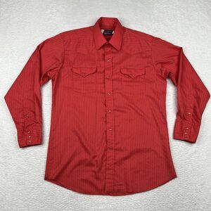 VTG Panhandle Slim Shirt Mens 16.5 35 Red Striped Pearl Snap Western Made In USA